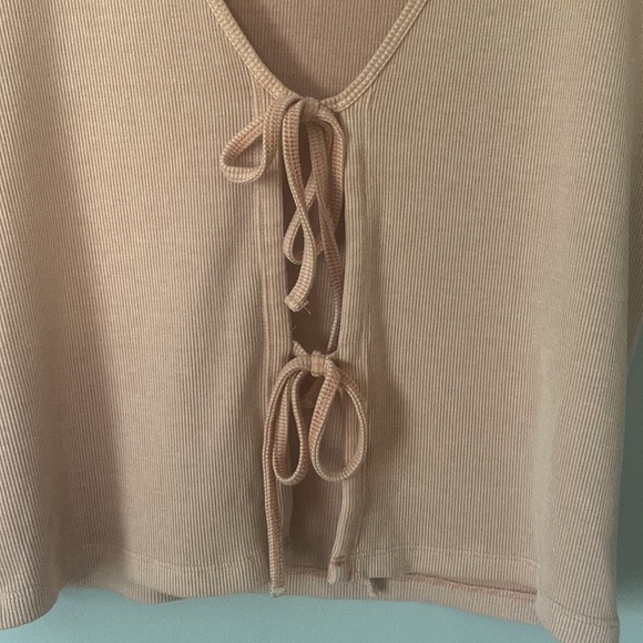 New Wilfred Free Only Tie-Front T-Shirt Cropped Short Sleeve Casual Pink Medium - Picture 8 of 9